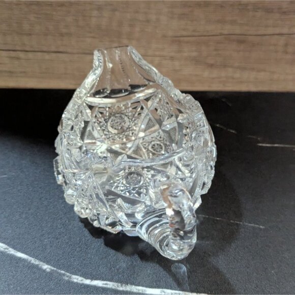 vintage Cut Glass Lead Crystal Creamer Pitcher Intricate Star Pattern Estate - Picture 3 of 9